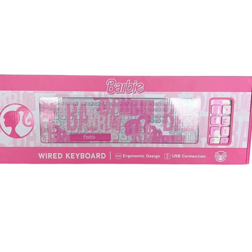 New In Box Barbie Logo Pink  Wired USB Keyboard